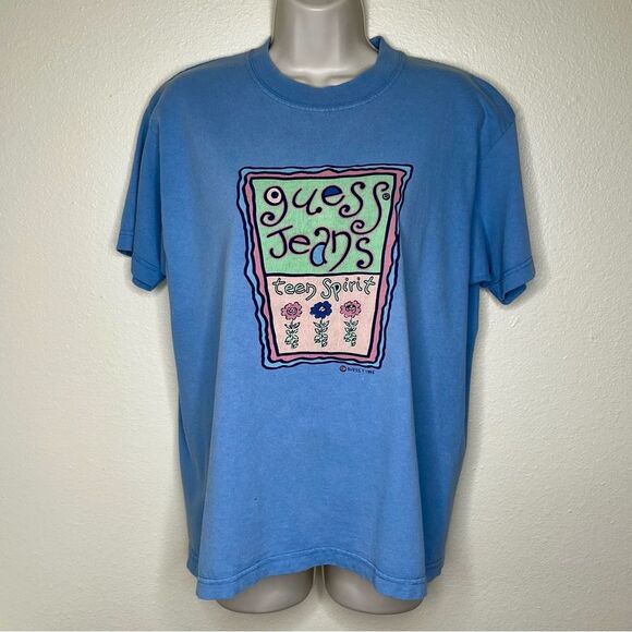 Vintage 90s Guess Jeans Teen Spirit Blue Crew T Shirt Short Sleeve Women Large - Picture 14 of 14
